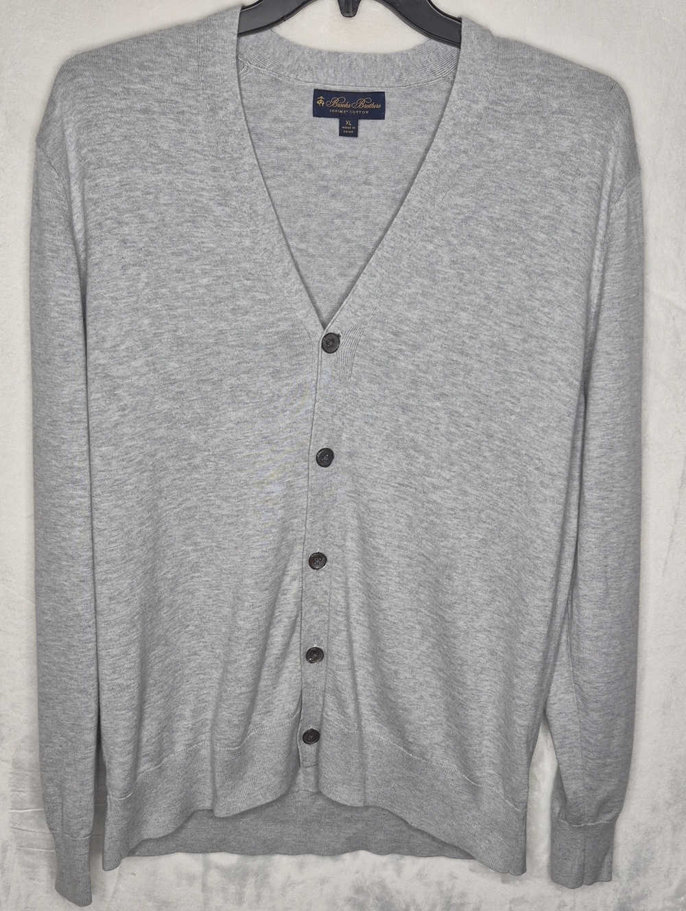 Brooks Brothers Men's Gray Supima Cotton V-Neck Cardigan XL